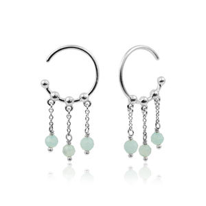 Prix de gros boucles d'oreilles authentiques en argent sterling 925 quartz bleu trois pierres précieuses CZ fabrication de boucles d'oreilles exportateur - Product Image 3