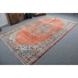 Alfombra vintage grande de 6.5x10.4 pies (198x318 cm), alfombra turca con diseño de plantas y árboles en color naranja. - Product Image 2