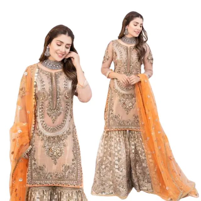 Attraktive Braut bestickte Party Damen Gharara-Kleid indische und pakistanische bestickte attraktive Party-Kleider Kleider für Damen