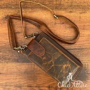Vintage Full Grain Leather Phone <b>Pouch</b> Bags Women's Wristlet Crossbody Bags Genuine Cow Leather Mobile Phone Shoulder Sling Bags - Product Image 1