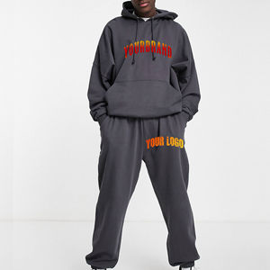 Wholesale High Quality Cotton Winter Printed Tracksuits Blank Heavyweight Sweat Suit Custom Logo <b>Drop</b> Shoulder Hoodie Baggy - Product Image 1