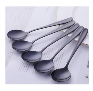 Cuillère à vaisselle en acier inoxydable Cuillère à dîner de mariage Design moderne Couleur noire mate Dernière cuillère solide - Product Image 1