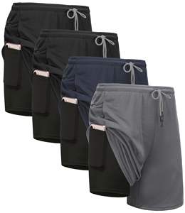 Pantalones Cortos Deportivos de Compresión a Rayas para Hombre con Logotipo Personalizado, Pantalones Cortos de Gimnasio de Secado Rápido con Bolsillo, Transpirables para Correr y Hacer Ejercicio - Product Image 1