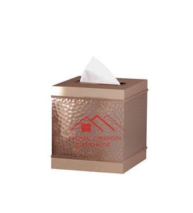 Accessoires de salle de bain Boîte à serviettes en métal de luxe au prix de gros Boîte à mouchoirs en aluminium métal fini doré rayé - Product Image 4