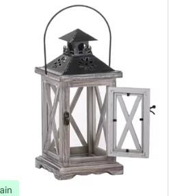 Lanterne en métal noir avec panneaux en verre Design vintage élégant pour la décoration intérieure Accent d'éclairage extérieur ou intérieur - Product Image 2