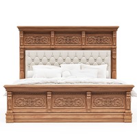 Cadre de lit King Size de luxe, style moderne du milieu du siècle, en teck massif sculpté à la main, avec tête de lit capitonnée, écologique et confortable