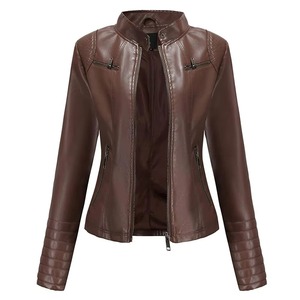 Ladies genuine leather <b>jacket</b> fashion outerwear slim fit coat with long sleeves for autumn and winter daily wear - Product Image 1