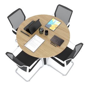 Mesa de Conferencia Redonda Contemporánea BH68004 de Madera Contrachapada Recubierta de Melamina con Patas de Hierro para Oficina u Hotel - Product Image 3
