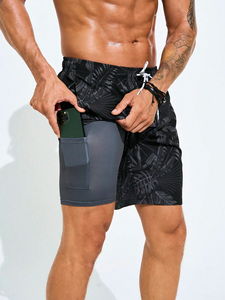 Shorts de bain pour hommes en tissu non tissé uni, respirants, à séchage rapide, service OEM, impression par transfert thermique, plage d'été - Product Image 6