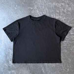 Camiseta recortada de 100% algodón de alta calidad con logotipo personalizado, camisetas de lavado sucio Unisex de gran tamaño con estampado Vintage para hombre - Product Image 5