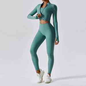 Conjunto de Yoga para mujer, ropa deportiva para gimnasio, Tops cortos y mallas, ropa deportiva transpirable de algodón 100%, 3 uds. - Product Image 5