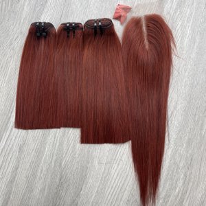 Pour Genius trame vierge vietnamienne brute os droit Double dessiné faisceaux d'extension de cheveux humains cheveux colorés - Product Image 2