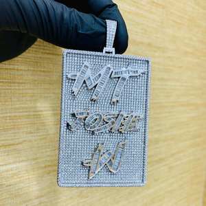 Pendentif en diamant Moissanite rond et baguette pour pendentif de style Hip Hop cadeau d'anniversaire pour homme en argent sterling 925 - Product Image 5