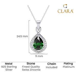 NOVAMART Fine Silver Jino Green Solitaire <b>Pendant</b> Chain Water Drop Shape Bezel Setting Rhodium <b>Emerald</b> Sapphire Zircon Diamond P - Product Image 5