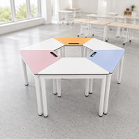 Table d'entraînement hexagonale color-block modulaire avec fente pour support de tablette pour salle de classe et réunion