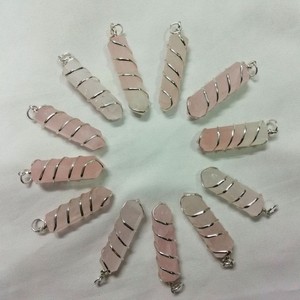 Venta al por mayor de cuarzo rosa natural bala colgante collar alambre envuelto piedra preciosa para bodas cristales curativos - Product Image 3