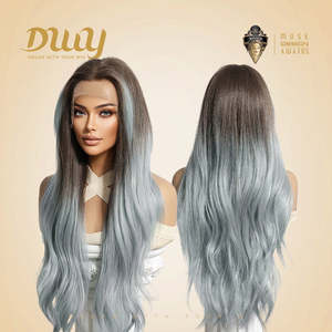 Celeste-DWY 136 for Ombre Light <b>Blue</b> Brown Wavy Synthetic Lace Front <b>Wig</b> with Transparent Lace Free Part - Product Image 4