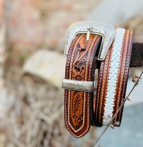 Handmade Embroidery <b>Tooling</b> Leather Needle Work <b>Belt</b> Alloy Pin Buckle Adjustable Size Hand Painted Accessory Sale Direct Factory - Product Image 1