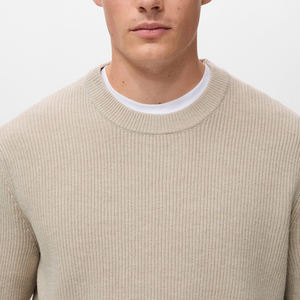 OEM/ODM Pull ras du cou 100% coton à manches longues couleur unie vêtements d'hiver chauds chandails tricotés pour hommes - Product Image 3