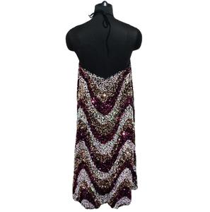 Halter cou Wave design multicolore sequin maxi coton doublé robe de soirée pour dames fête robe à paillettes - Product Image 2