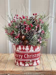 Seau de Noël festif en métal adapté aux cadeaux ou à la décoration pour l'organisation d'événements rustiques sur le thème de Noël en hiver - Product Image 2