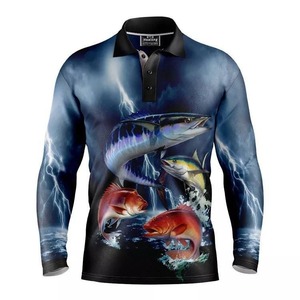 Camisetas impresas de pesca Logotipo personalizado al aire libre UPF50 + Protección solar Impresión de sublimación de secado rápido Camiseta Polo de pesca de manga larga - Product Image 3