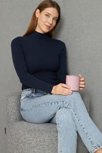 Suéter de cuello alto para mujer, manga larga, ajuste cálido, OEM personalizado, Jersey multicolor - Product Image 5
