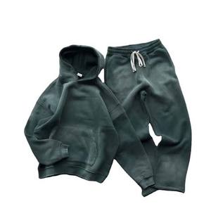 Survêtement pour hommes 100% coton Top qualité lavé deux pièces pull à capuche pantalons de survêtement ensemble lavage à l'acide survêtement pour hommes et femmes - Product Image 3