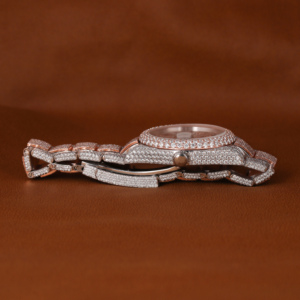 Montre de luxe en chiffres arabes glacés montre Hip Hop en diamant pour hommes montre-bracelet de style rappeur en acier inoxydable or rose - Product Image 6