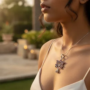 Collier pendentif géométrique en or 18 carats et argent 925, grenat, zircon, diamant, perle, tendance, plaqué rhodium, pour femme, à porter au quotidien, cadeau - Product Image 3