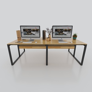 Table de bureau 4 places au design ministériel avec pieds en bois d'hévéa et en fer, dotée d'une barrière de protection sous le plateau - SFBVP003 - Product Image 4