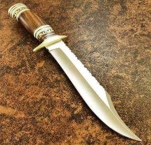 โบวี่มีดทำมือด้ามไม้ใบมีดเหล็ก D2ราคาถูกพร้อมปลอกหนังมีดแคมป์ปิ้งของขวัญสำหรับเพื่อนของคุณ - Product Image 4