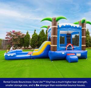 Toboggan aquatique gonflable en PVC avec piscine à jets d'eau, bleu et jaune, équipement de parc aquatique pour fêtes de plage en plein air - Product Image 6