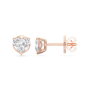 Pendiente de tuerca de tres puntas con piedra de moissanita de corte de corazón de 1,00 CT de CT, hecho en oro macizo para Unisex - Product Image 1