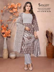 Premium 100% pur coton imprimé femmes Kurtis pantalon Dupatta décontracté indien pakistanais vêtements exportation vente genou longueur régulière - Product Image 3