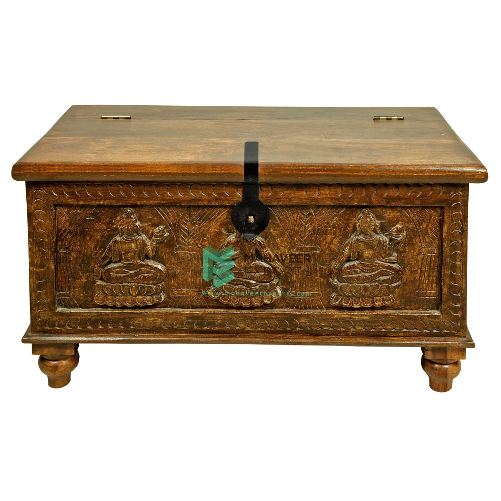Indian God Designed Hand Carved Wooden Chest Box Storage Box Multi-Utility Coffee Table Box For Modern Home Storage Furniture