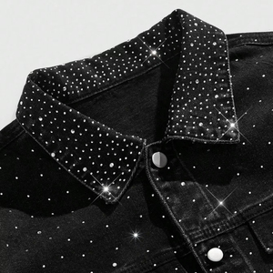 Offre Spéciale Hommes Vintage Denim Lavé Vestes Personnalisé Manteaux D'hiver Mode Strass Diamant Industrie Lourde Lâche Denim - Product Image 4