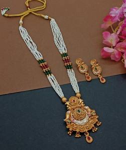 LATEST DESIGNER TRADITIONAL <b>JEWELLERY</b> MOTIPEARL & MINAKARI LONG PENDENT NECKLACE <b>SET</b> WITH MATCHING EARRING <b>SET</b> <b>for</b> <b>WOMEN</b> &GIRLS - Product Image 1