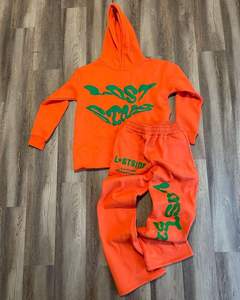 Fabricant sur mesure, survêtement de rue pour hommes, ensemble de jogging, ensemble sweat à capuche avec fermeture éclair Y2K impression bouffante 3D, coupe et couture à ourlet brut vintage - Product Image 6