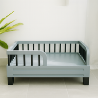 Lit pour animaux de compagnie avec cadre en bois d'acacia Barres en acier Panneau MDF Pieds en métal 26x18x12 po Durable pour chiens et chats