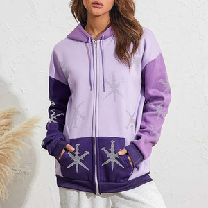 Nouveau à la mode de haute qualité unisexe hiver brodé strass sweat à capuche zippé brillant surdimensionné graphique sweat pull - Product Image 6
