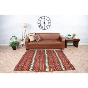 Tapis turc 5,1 x 5,8 pieds, tapis en laine rouge et noir à pois vintage - Product Image 1