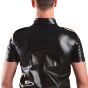 Chemise en cuir noir pour homme, manches courtes, faux cuir, boutons sur le devant, haut de clubwear fétiche - Product Image 5