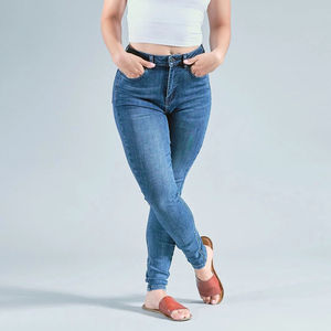 OEM Serviced High-Waisted Women's Denim <b>Jeans</b> Breathable Casual Style Urban Fashion for Gym Everyday Comfort - Product Image 1