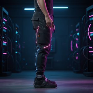Pantalones Joggers Techwear 2026 para Hombre, Pantalones Cargo Futuristas con Rayas de Neón, Detalle de Malla Translúcida, Ropa Urbana, Venta al por Mayor, Prendas Personalizadas 100% - Product Image 3