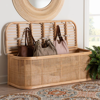 Vente en gros Banc de rangement bohème en rotin naturel Banc pouf de rangement pour entrée avec coussin du Vietnam