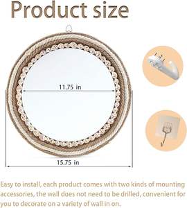 Miroir mural suspendu de style ferme moderne Design de décoration intérieure avec cadre fabriqué en corde Artefacts en verre, métal et fer en gros - Product Image 2