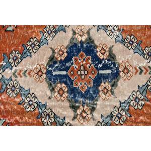 Alfombra Turca Vintage de 4.1x6.5 pies, Alfombra de Área, Alfombra Marroquí de Lana Naranja y Azul - Product Image 5