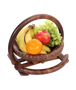 Panier pliable de fruits de grotte en bois avec poignée pour cuisine/table à manger-Sesham (12 pouces) Panier de fruits et légumes en bois - Product Image 1