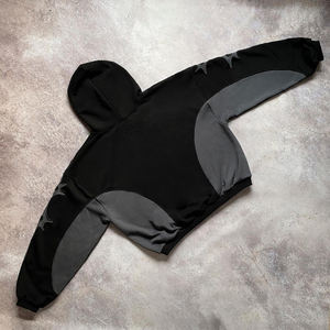 Sweat à capuche vintage pour homme délavé à l'acide avec blocs de couleur contrastés, coupe ample, broderie et patch, teint uni pour l'hiver - Product Image 2